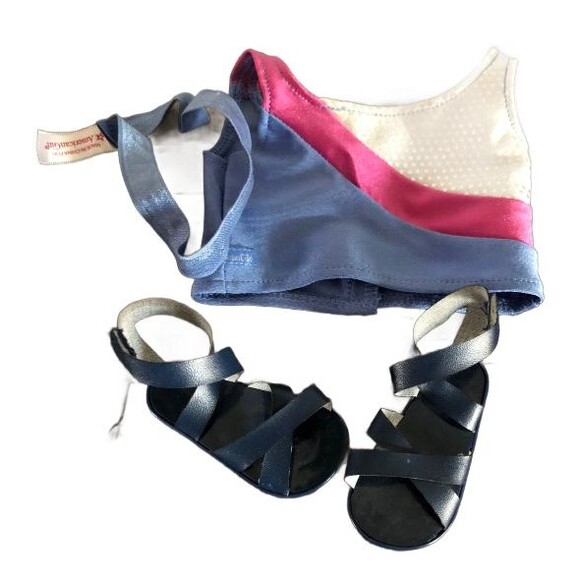 American Girl 18" Doll Gymnastics Top Shirt Blue Sandals with Band Perfect - Picture 1 of 5